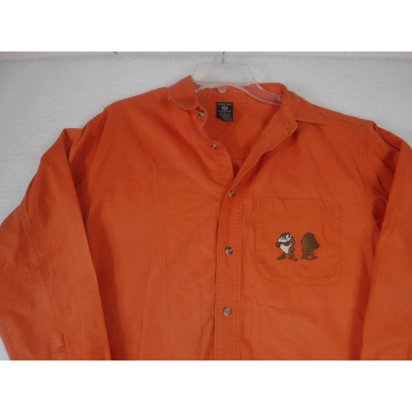 Warner Bros Studio Store Taz Shirt Mens Med. Button Up Orange Embroidered Looney - Picture 6 of 9